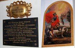 Tafel über die Geschichte in der Pfarrkirche Attersee mit dem darüber befindlichen Bild, Collage.jpg