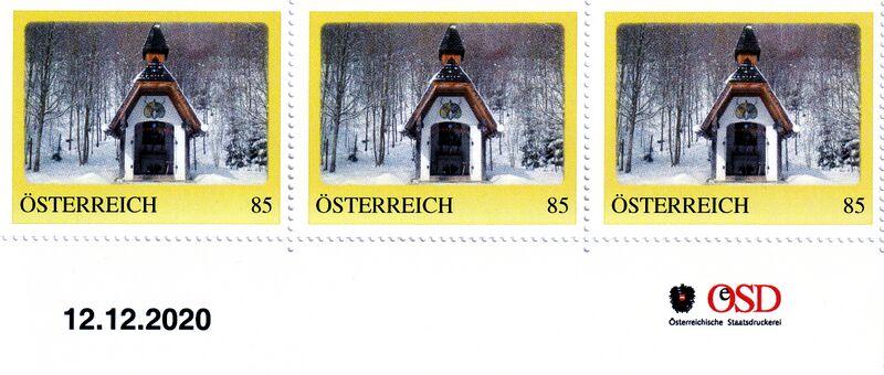 Datei:Briefmarken Seewalchen Hubertuskapelle 12.12.20.jpg