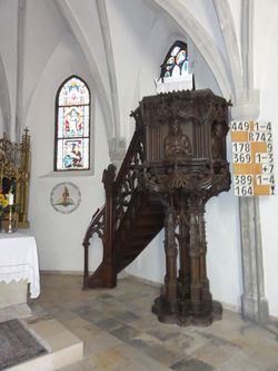 Kanzel in der evangelische Kirche in Attersee.JPG